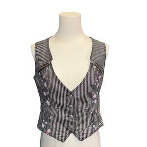 Cappopera Euro VTG Y2K Stripe Floral Denim Vest Metallic Zipper Made in Italy 44